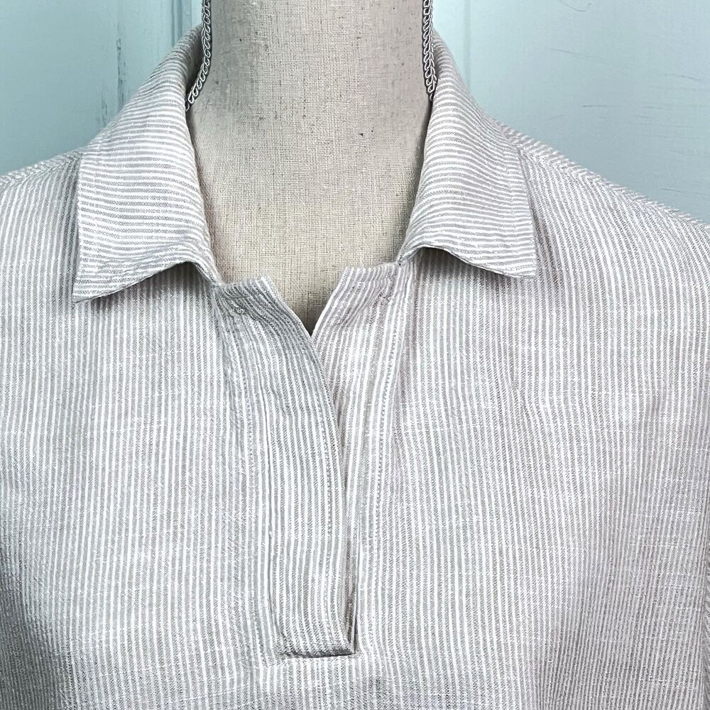 Splendid Kailyn Stripe Linen Crop Top Viscose Blend Pullover Almond Stripe Sz M